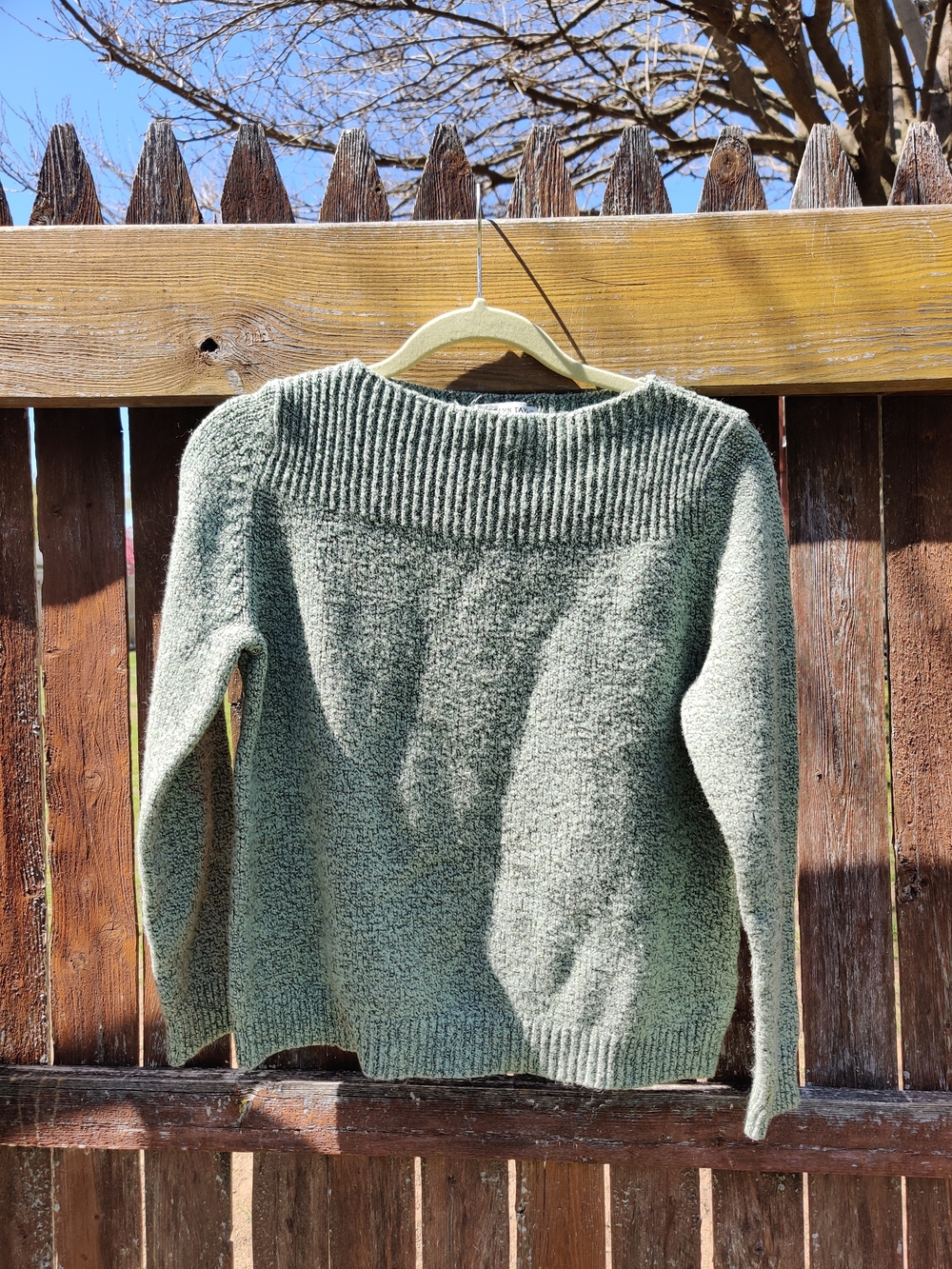 Carolyn Taylor Olive Green Ribbed Yoke Knit Sweater